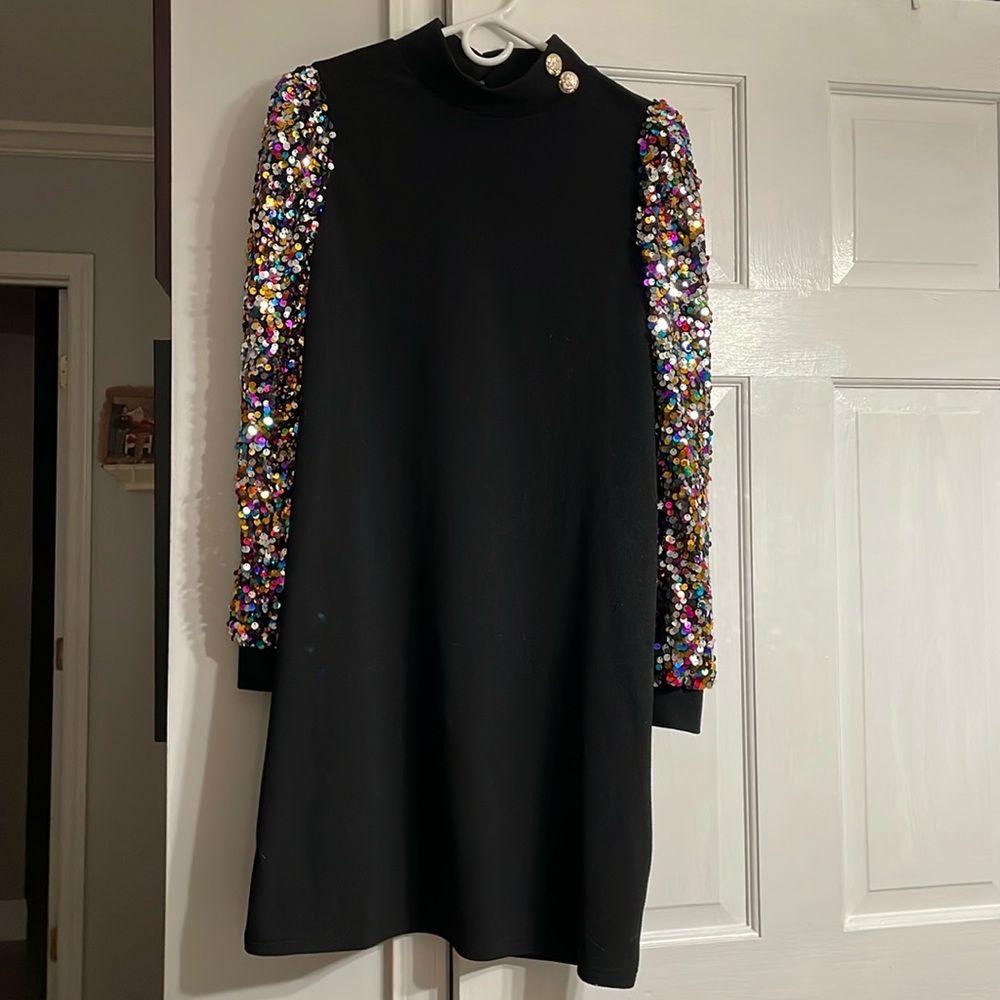 SHEIN Black Sequin Sleeve Dress